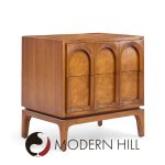 Thomasville Mid Century Arched Walnut and Burlwood Nightstands - Pair