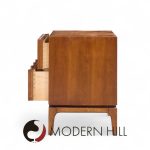 Thomasville Mid Century Arched Walnut and Burlwood Nightstands - Pair