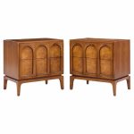 Thomasville Mid Century Arched Walnut and Burlwood Nightstands - Pair