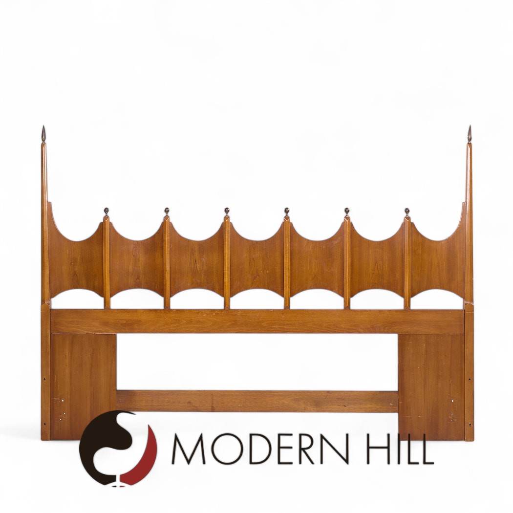 Thomasville Mid Century Sculpted Walnut and Brass King Headboard