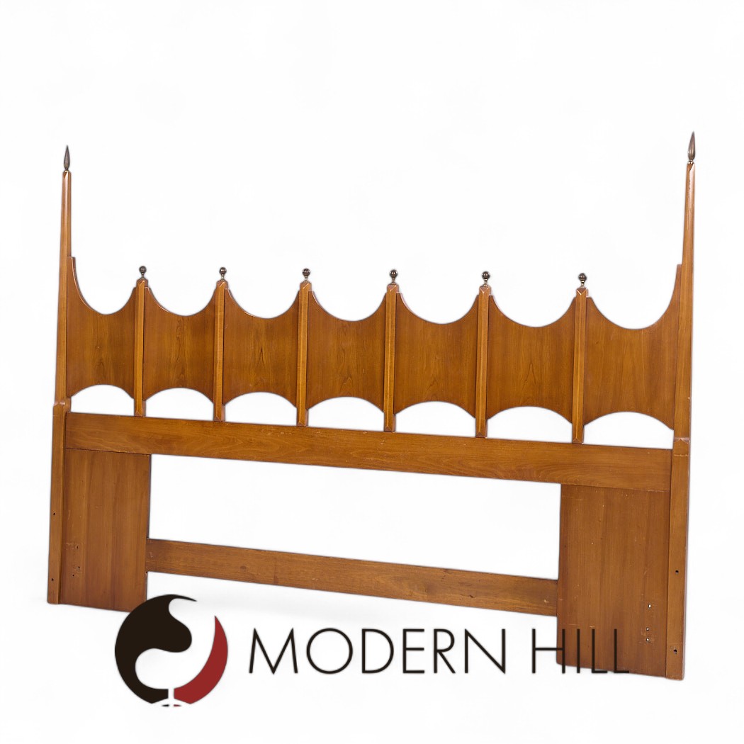Thomasville Mid Century Sculpted Walnut and Brass King Headboard