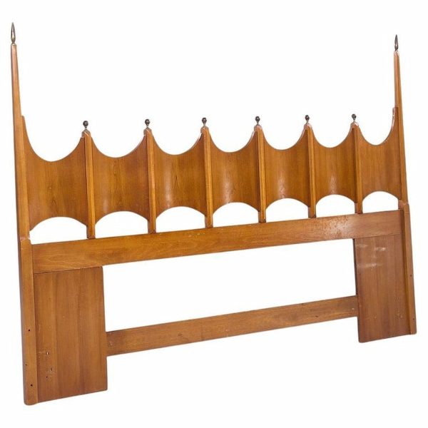 Thomasville Mid Century Sculpted Walnut and Brass King Headboard