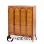 Thomasville Mid Century Sculptural Arched Walnut and Burlwood Highboy Dresser | Mid Century Modern Furniture - Mid Century Furniture Chicago Thomasville Mid Century Sculptural Arched Walnut and Burlwood Highboy Dresser