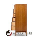 Thomasville Mid Century Sculptural Arched Walnut and Burlwood Highboy Dresser | Mid Century Modern Furniture - Mid Century Furniture Chicago Thomasville Mid Century Sculptural Arched Walnut and Burlwood Highboy Dresser
