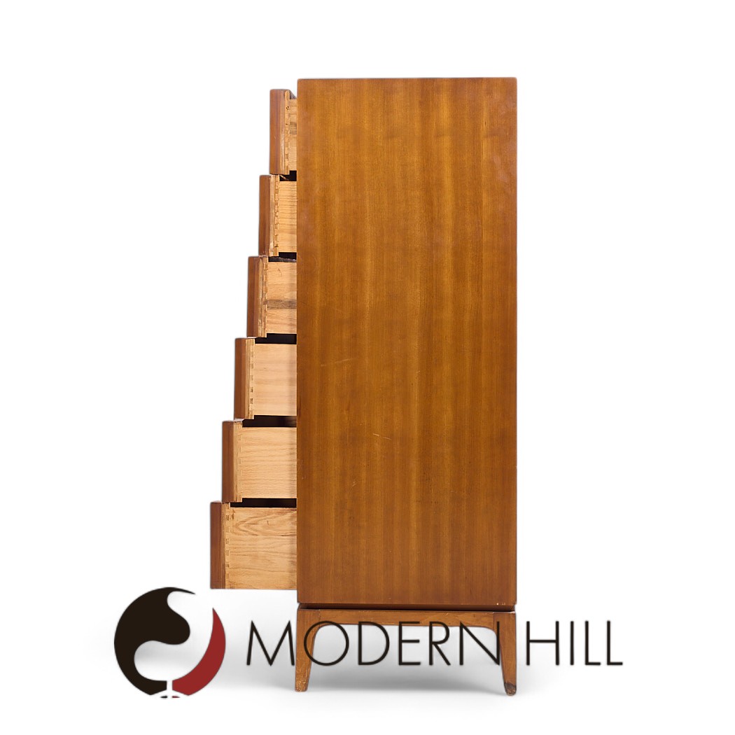 Thomasville Mid Century Sculptural Arched Walnut and Burlwood Highboy Dresser