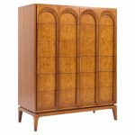 Thomasville Mid Century Sculptural Arched Walnut and Burlwood Highboy Dresser | Mid Century Modern Furniture - Mid Century Furniture Chicago Thomasville Mid Century Sculptural Arched Walnut and Burlwood Highboy Dresser