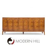 Thomasville Mid Century Sculptural Arched Walnut and Burlwood Lowboy Dresser | Mid Century Modern Furniture - Mid Century Furniture Chicago Thomasville Mid Century Sculptural Arched Walnut and Burlwood Lowboy Dresser