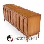 Thomasville Mid Century Sculptural Arched Walnut and Burlwood Lowboy Dresser | Mid Century Modern Furniture - Mid Century Furniture Chicago Thomasville Mid Century Sculptural Arched Walnut and Burlwood Lowboy Dresser