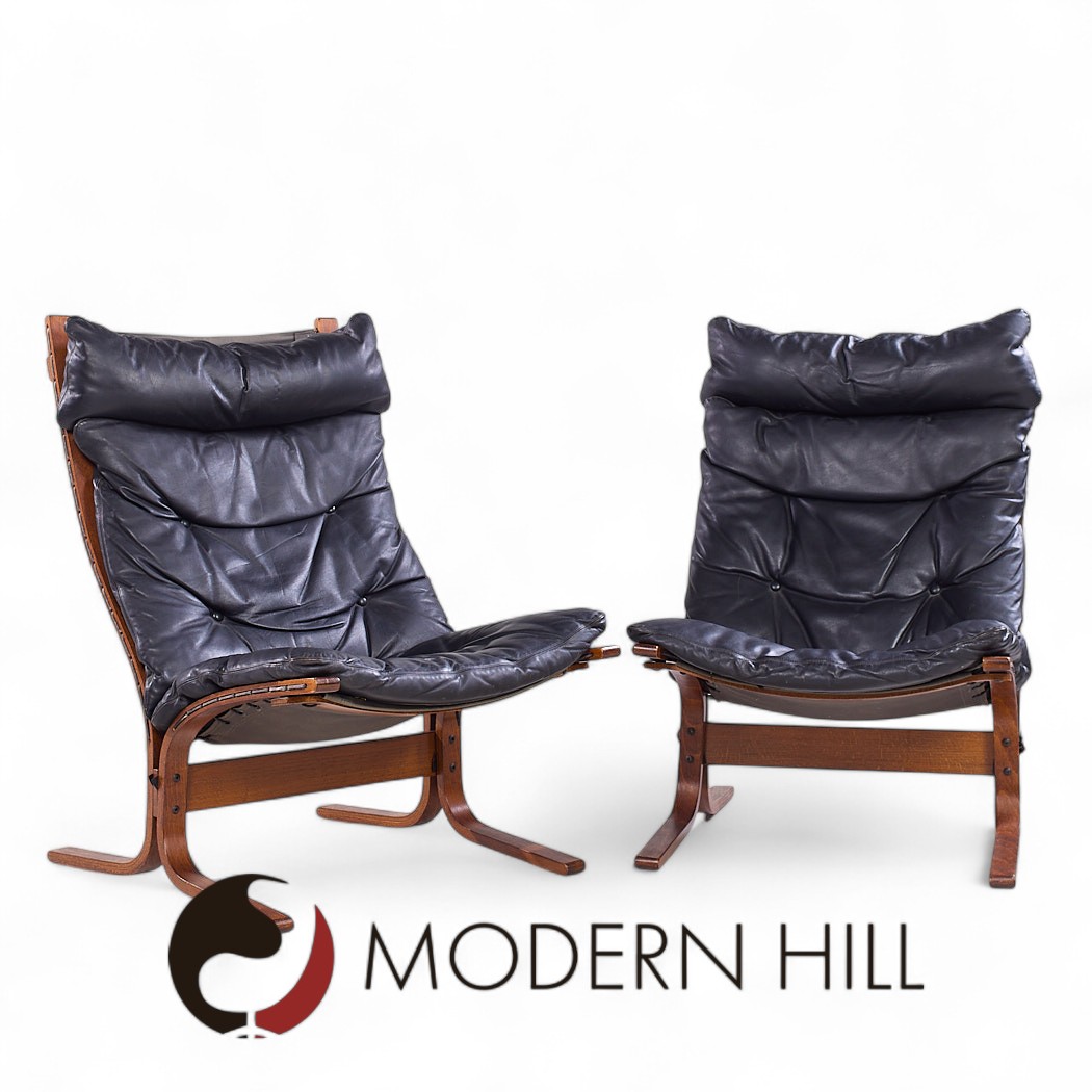 Westnofa Mid Century Siesta Norwegian Bentwood and Leather Lounge Chairs - Pair
