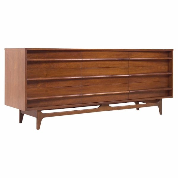 Young Manufacturing Mid Century Walnut Curved Highboy Dresser