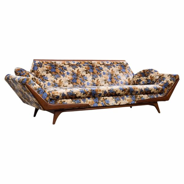 Adrian Pearsall Style Rowe Mid Century Walnut Gondola Sofa