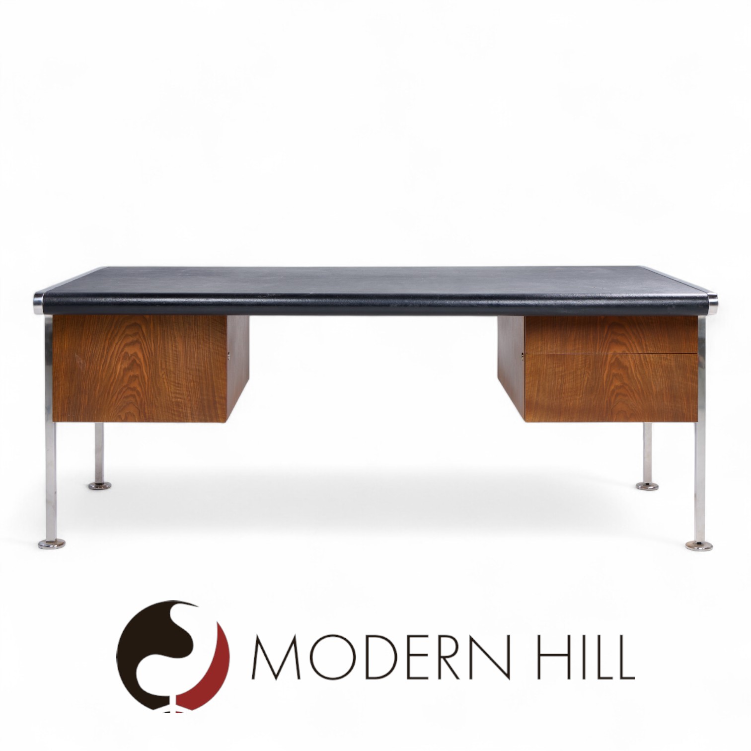 Alma Style Mid Century Leather and Chrome Executive Desk
