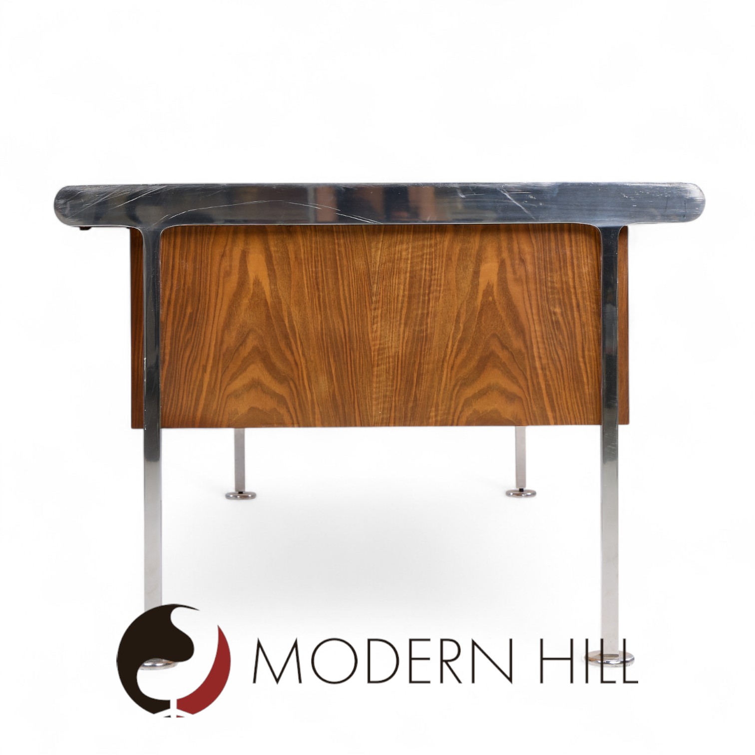 Alma Style Mid Century Leather and Chrome Executive Desk