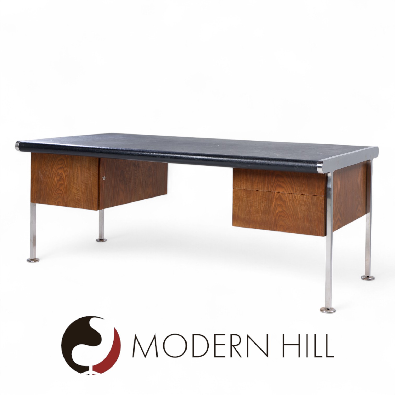 Alma Style Mid Century Leather and Chrome Executive Desk