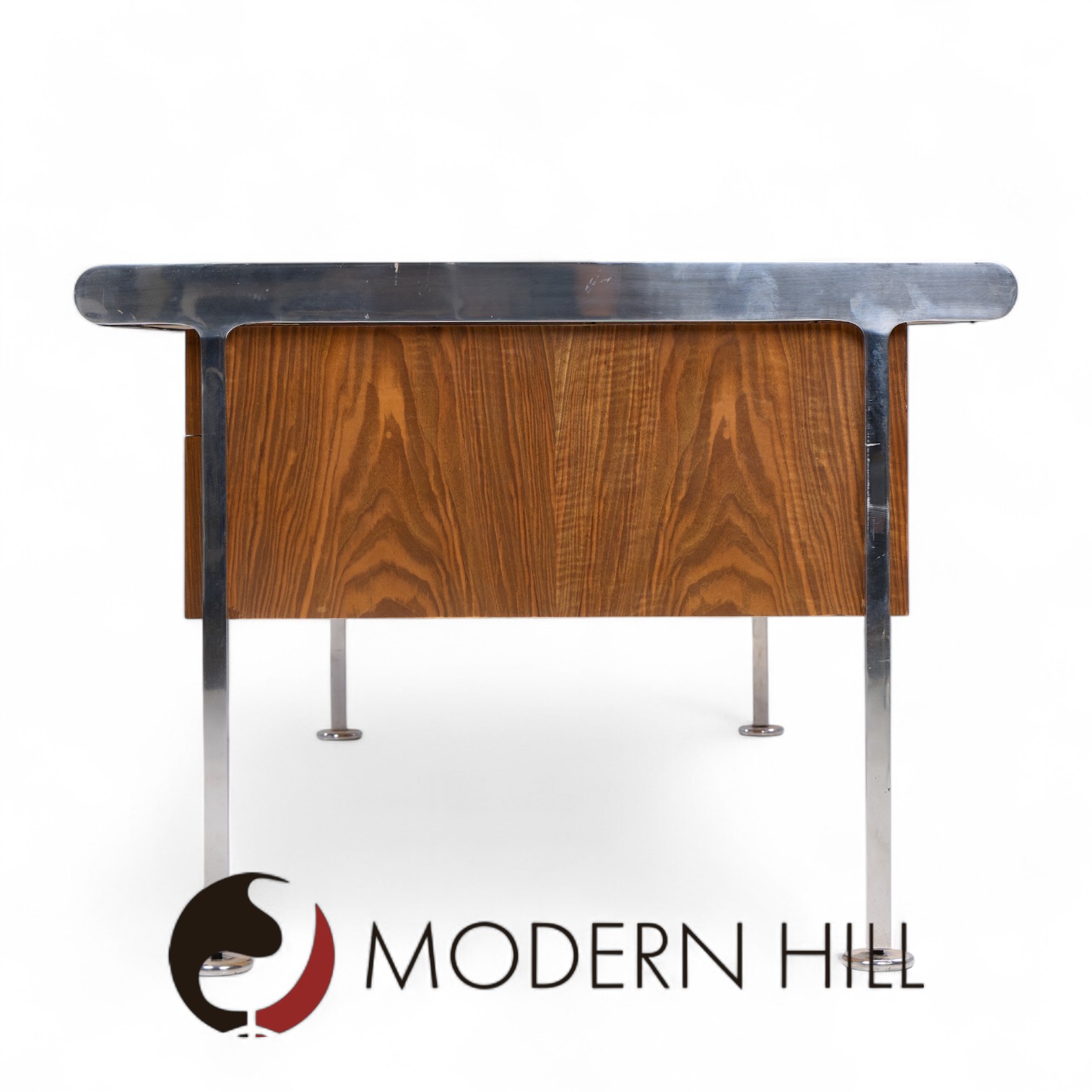 Alma Style Mid Century Leather and Chrome Executive Desk