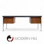 Alma Style Mid Century Leather and Chrome Executive Desk
