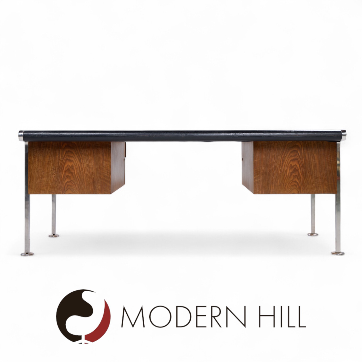 Alma Style Mid Century Leather and Chrome Executive Desk
