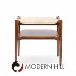 Bertha Schaefer for Singer & Sons Mid Century Sculpted Travertine and Walnut End Tables - Pair