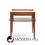 Bertha Schaefer for Singer & Sons Mid Century Sculpted Travertine and Walnut End Tables - Pair