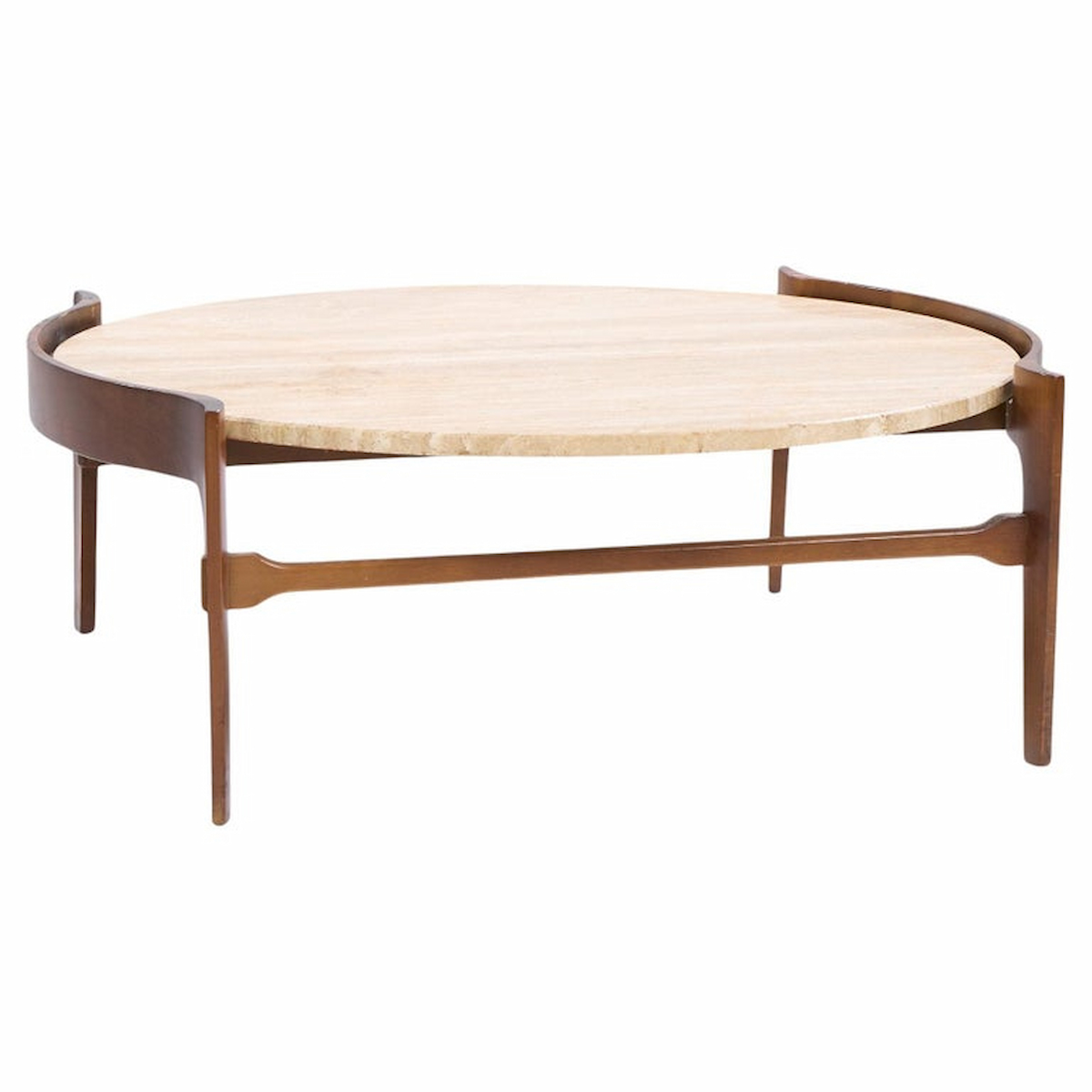 Bertha Schaefer for Singer and Sons Mid Century Travertine and Walnut Coffee Table