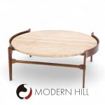 Bertha Schaefer for Singer and Sons Mid Century Travertine and Walnut Coffee Table | Mid Century Modern Furniture - Mid Century Furniture Chicago Bertha Schaefer for Singer and Sons Mid Century Travertine and Walnut Coffee Table