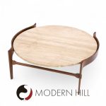 Bertha Schaefer for Singer and Sons Mid Century Travertine and Walnut Coffee Table | Mid Century Modern Furniture - Mid Century Furniture Chicago Bertha Schaefer for Singer and Sons Mid Century Travertine and Walnut Coffee Table