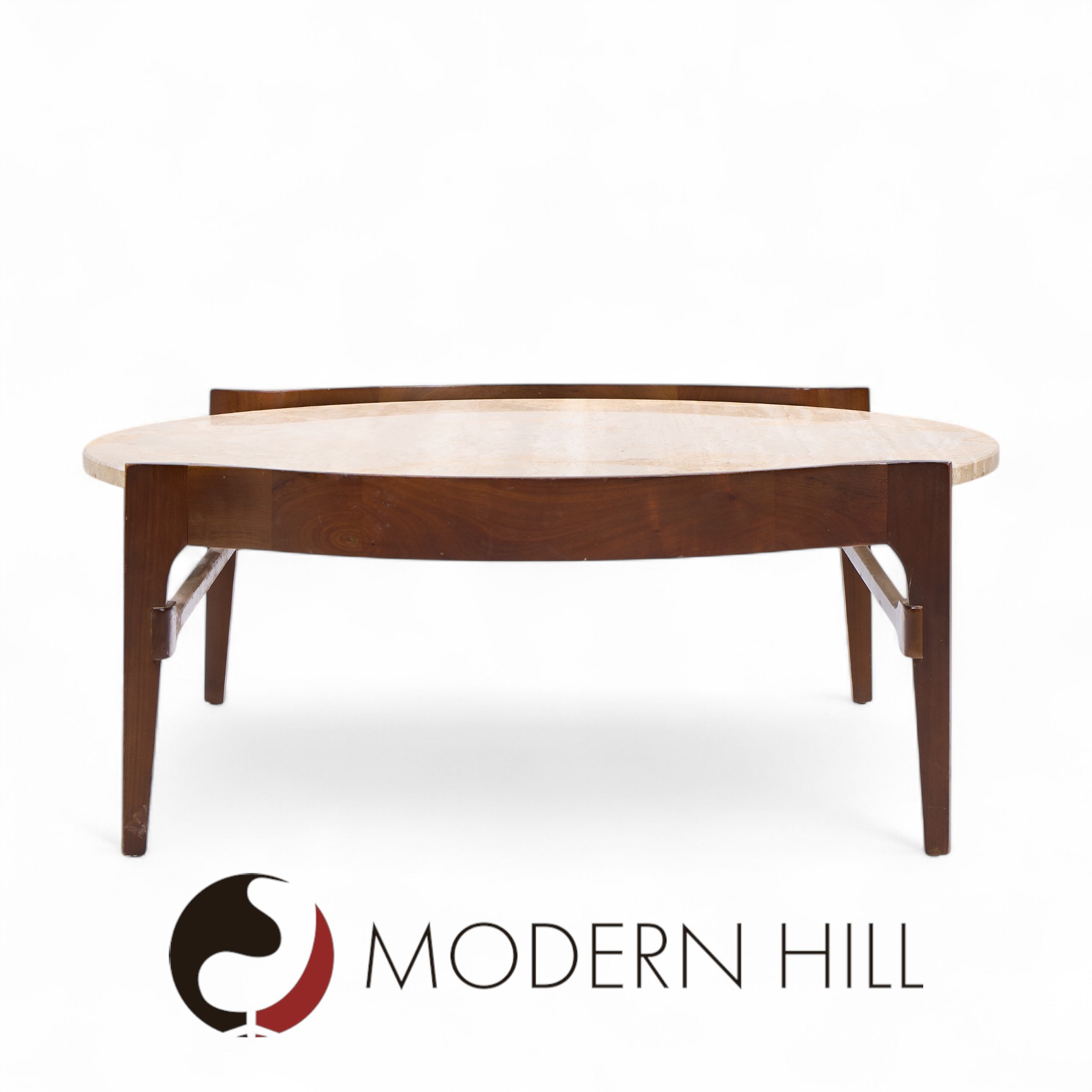 Bertha Schaefer for Singer and Sons Mid Century Travertine and Walnut Coffee Table