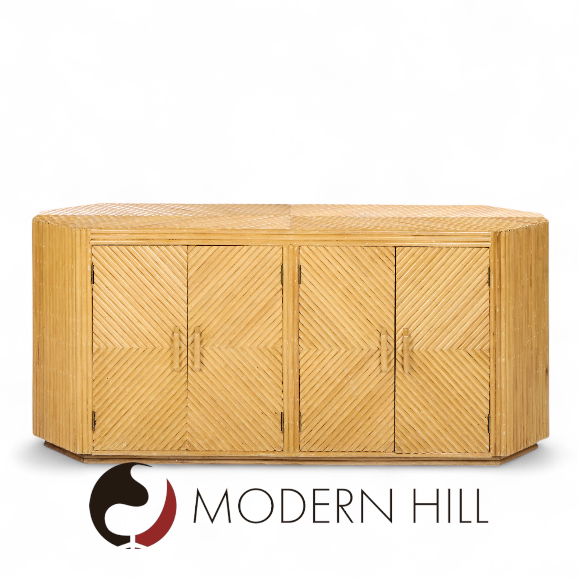 Bielecky Brothers Style Mid Century Split Pencil Reed Bamboo Credenza