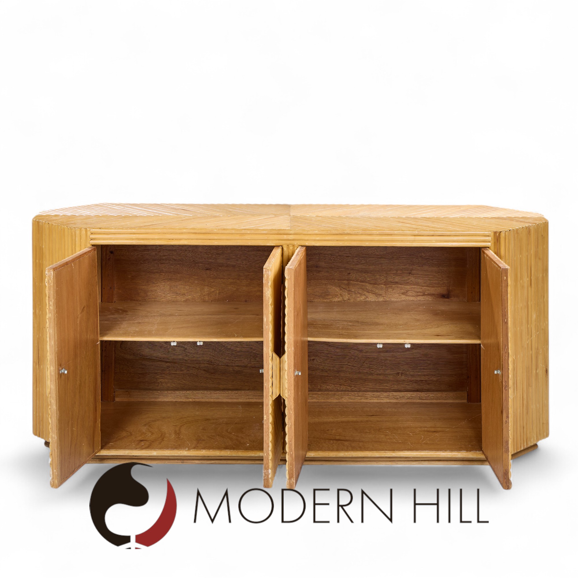 Bielecky Brothers Style Mid Century Split Pencil Reed Bamboo Credenza