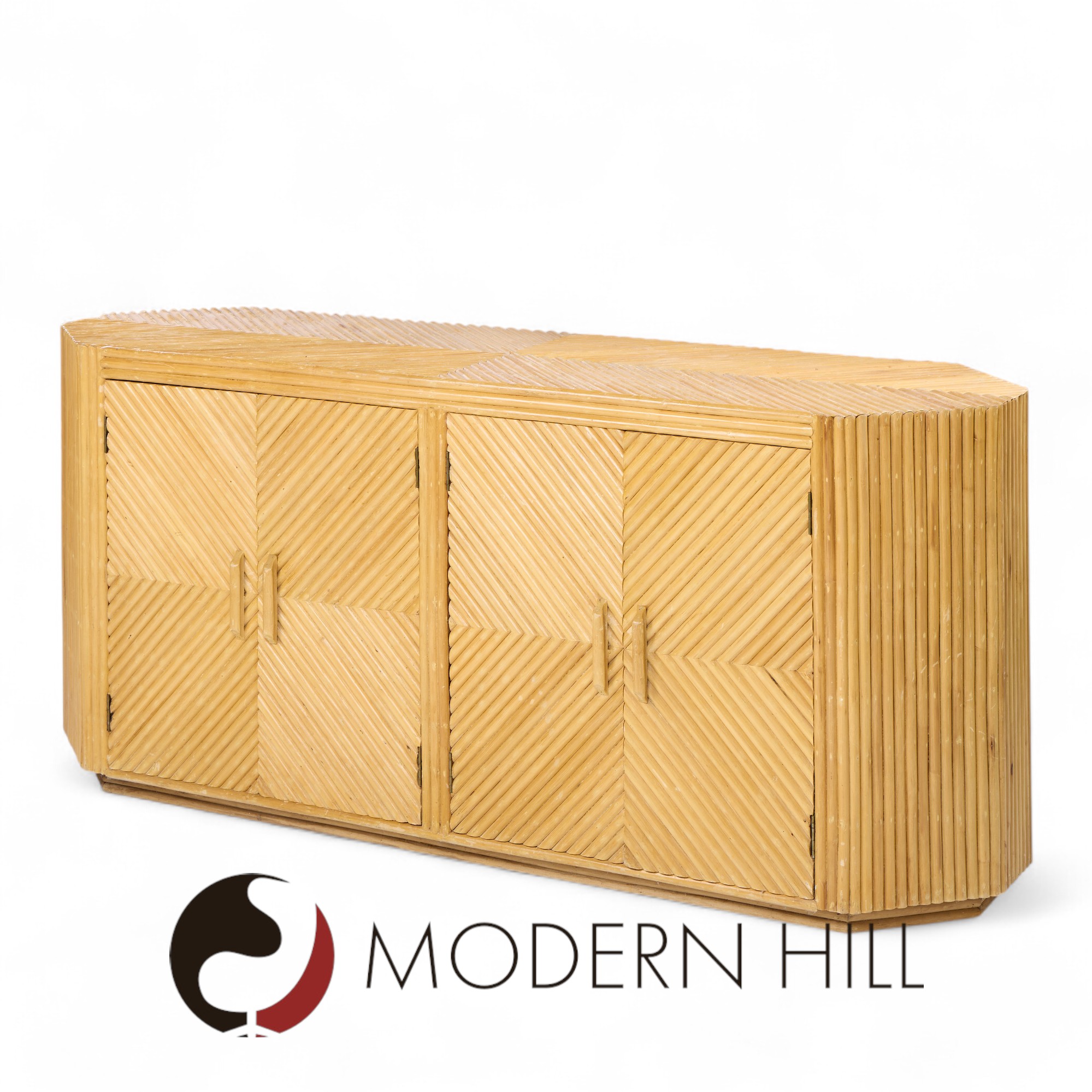 Bielecky Brothers Style Mid Century Split Pencil Reed Bamboo Credenza
