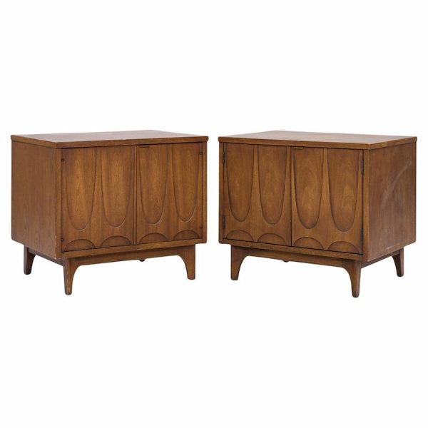 broyhill brasilia mid century walnut commode nightstands - pair