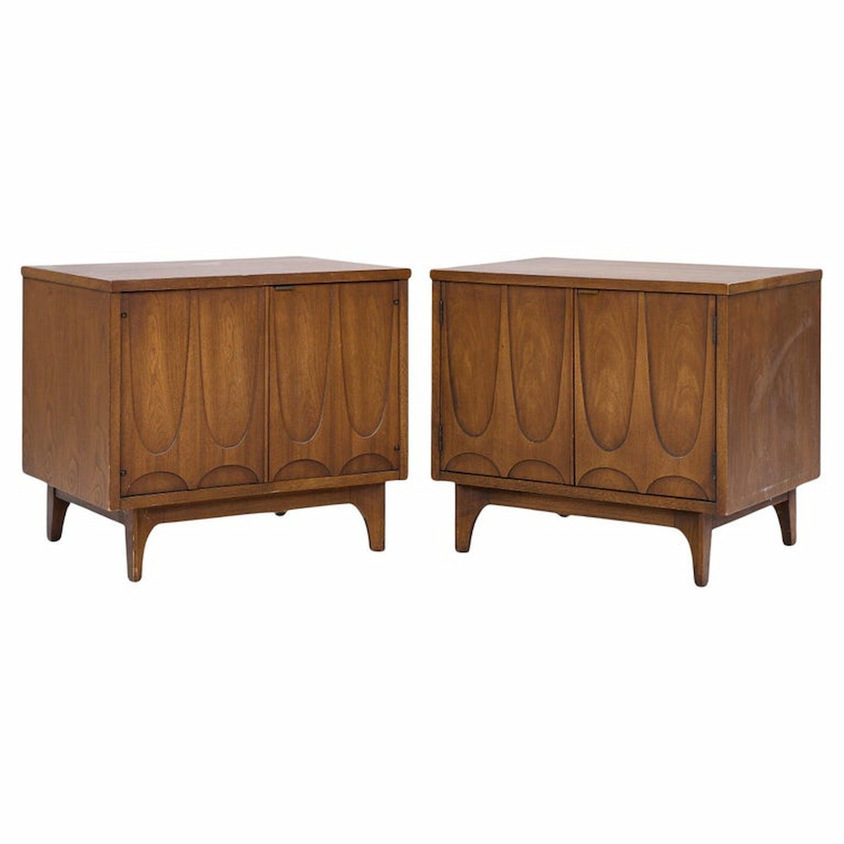 Broyhill Brasilia Mid Century Walnut Commode Nightstands - Pair