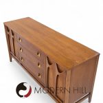 Broyhill Brasilia Mid Century Walnut and Brass Credenza and Hutch