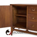 Broyhill Brasilia Mid Century Walnut and Brass Credenza and Hutch