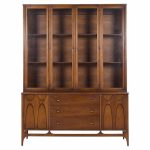 Broyhill Brasilia Mid Century Walnut and Brass Credenza and Hutch