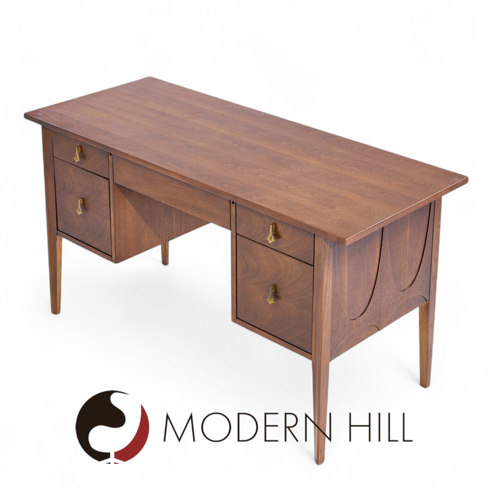 Broyhill Brasilia Mid Century Walnut and Brass Desk