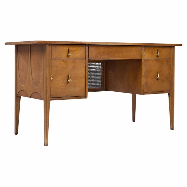 broyhill brasilia mid century walnut and brass desk