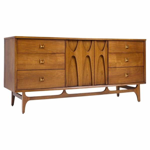 Broyhill Brasilia Mid Century Walnut and Brass Lowboy Dresser