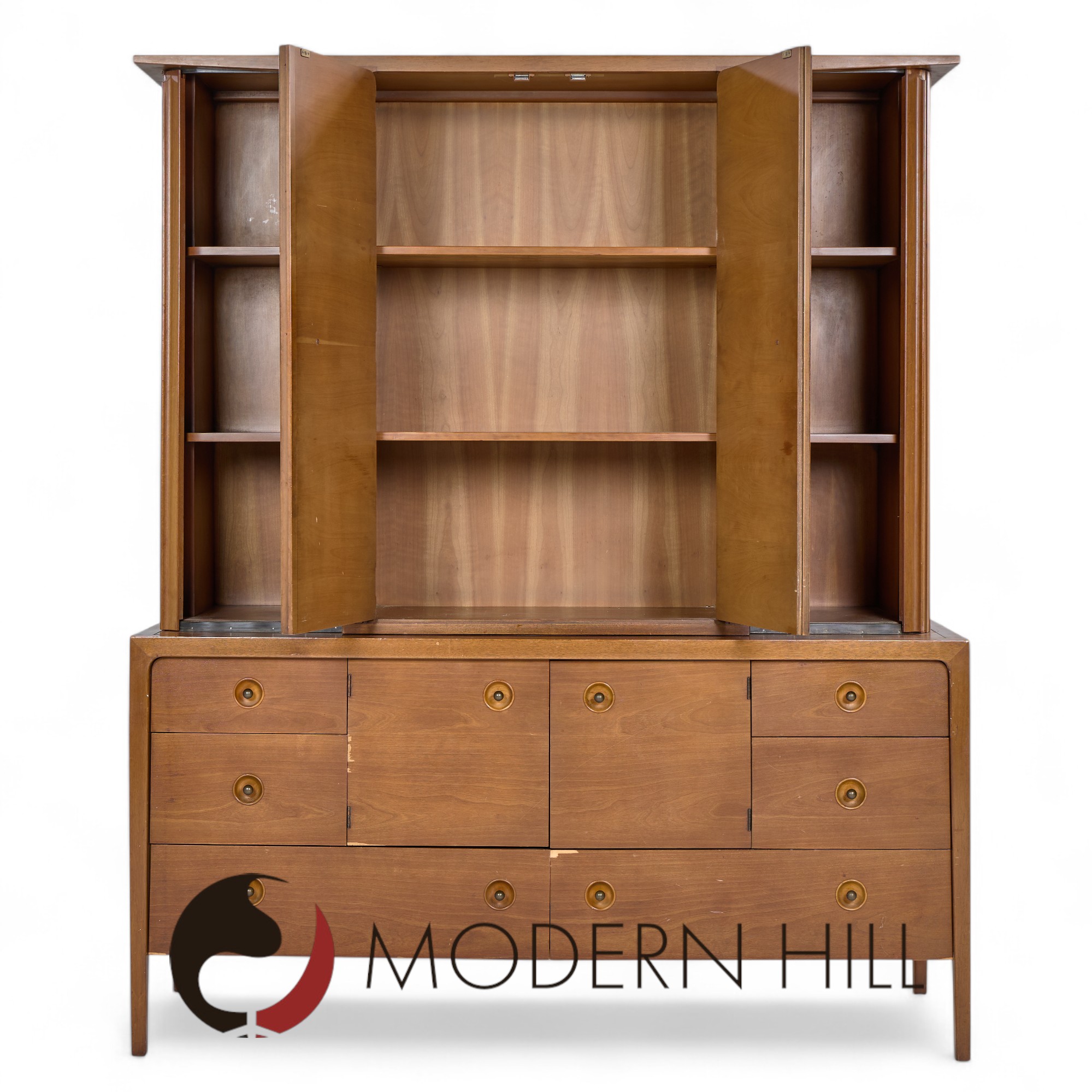 Drexel Counterpoint Mid Century Tambour Door Credenza and Hutch