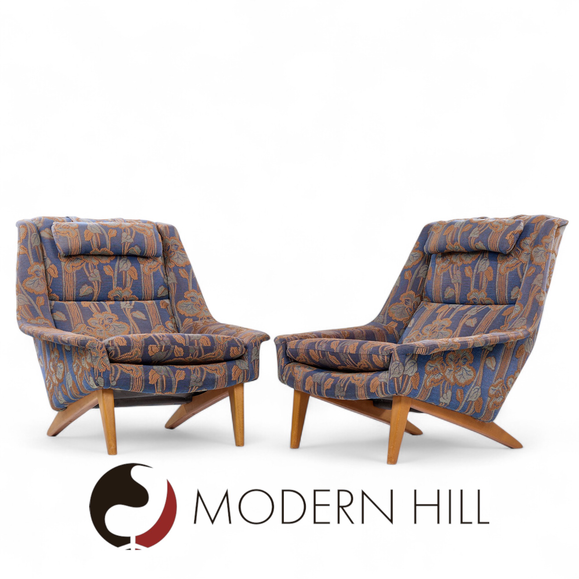 Folke Ohlsson for Dux Mid Century Swedish Teak Lounge Chairs - Pair