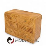 Gabriella Crespi Style Split Reed Bamboo 6 Drawer Lowboy Dresser | Mid Century Modern Furniture - Mid Century Furniture Chicago Gabriella Crespi Style Split Reed Bamboo 6 Drawer Lowboy Dresser