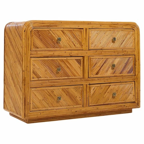Gabriella Crespi Style Split Reed Bamboo 6 Drawer Lowboy Dresser