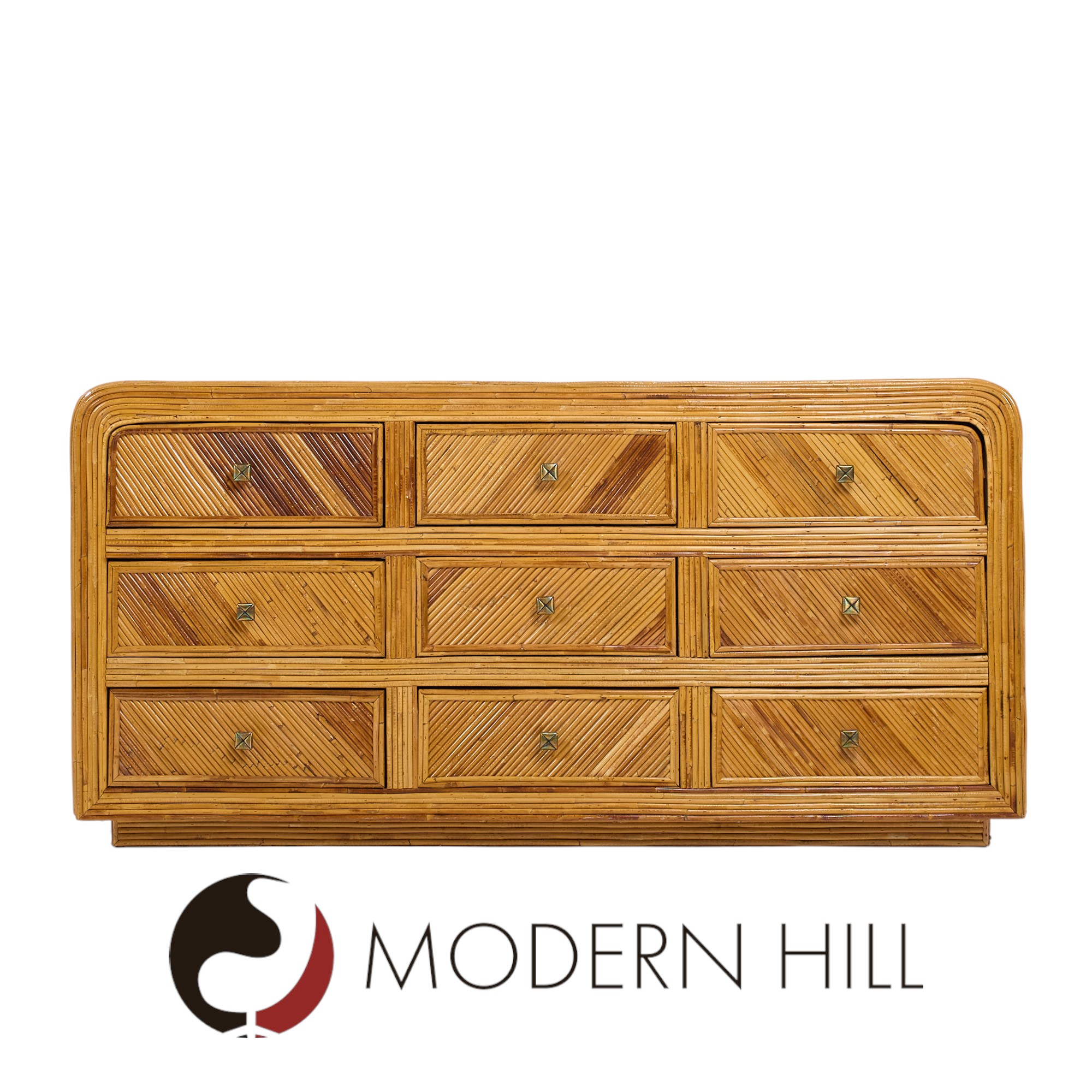 Gabriella Crespi Style Split Reed Bamboo 9 Drawer Lowboy Dresser