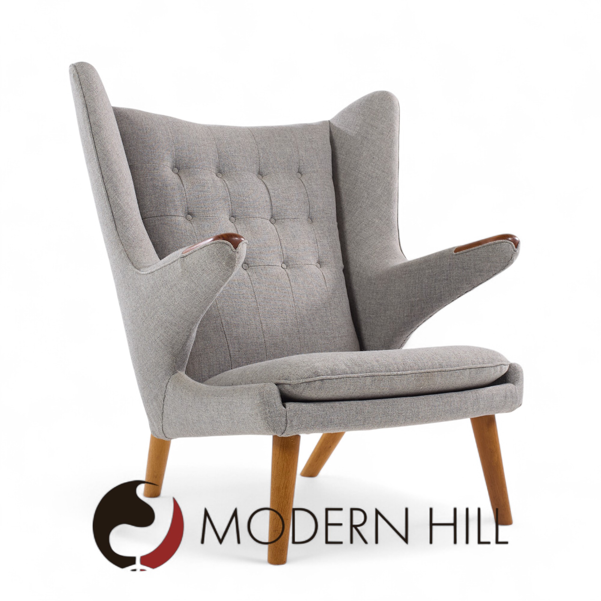 Hans Wegner for Ap Stolen Ap19 Mid Century Papa Bear Chair and Ottoman