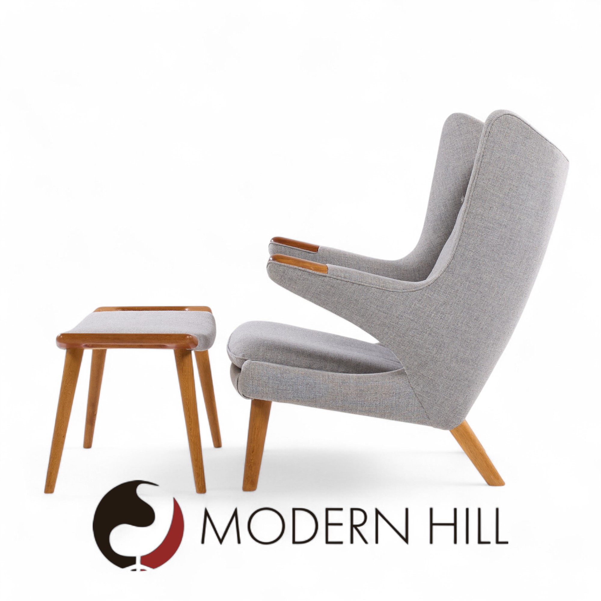Hans Wegner for Ap Stolen Ap19 Mid Century Papa Bear Chair and Ottoman