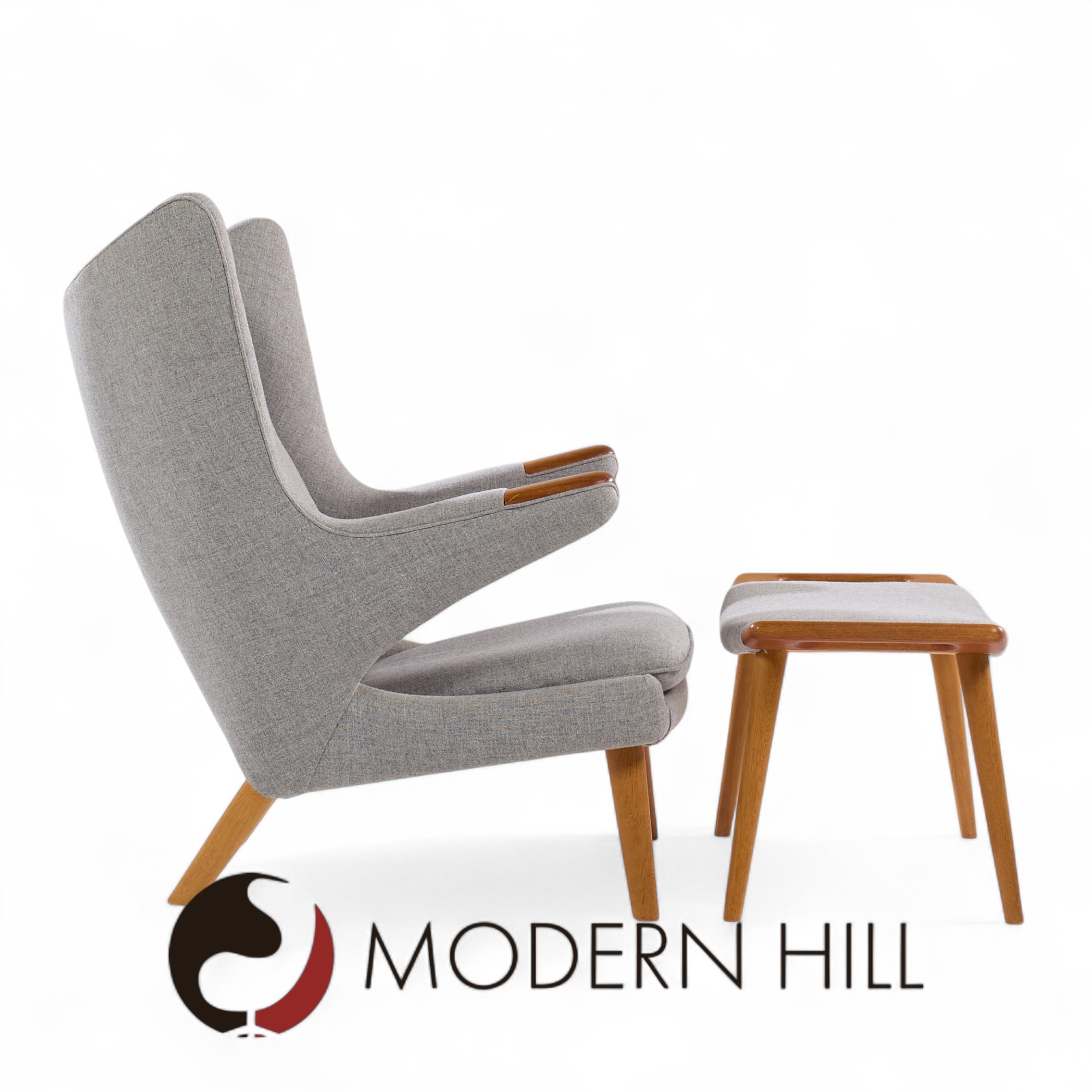 Hans Wegner for Ap Stolen Ap19 Mid Century Papa Bear Chair and Ottoman