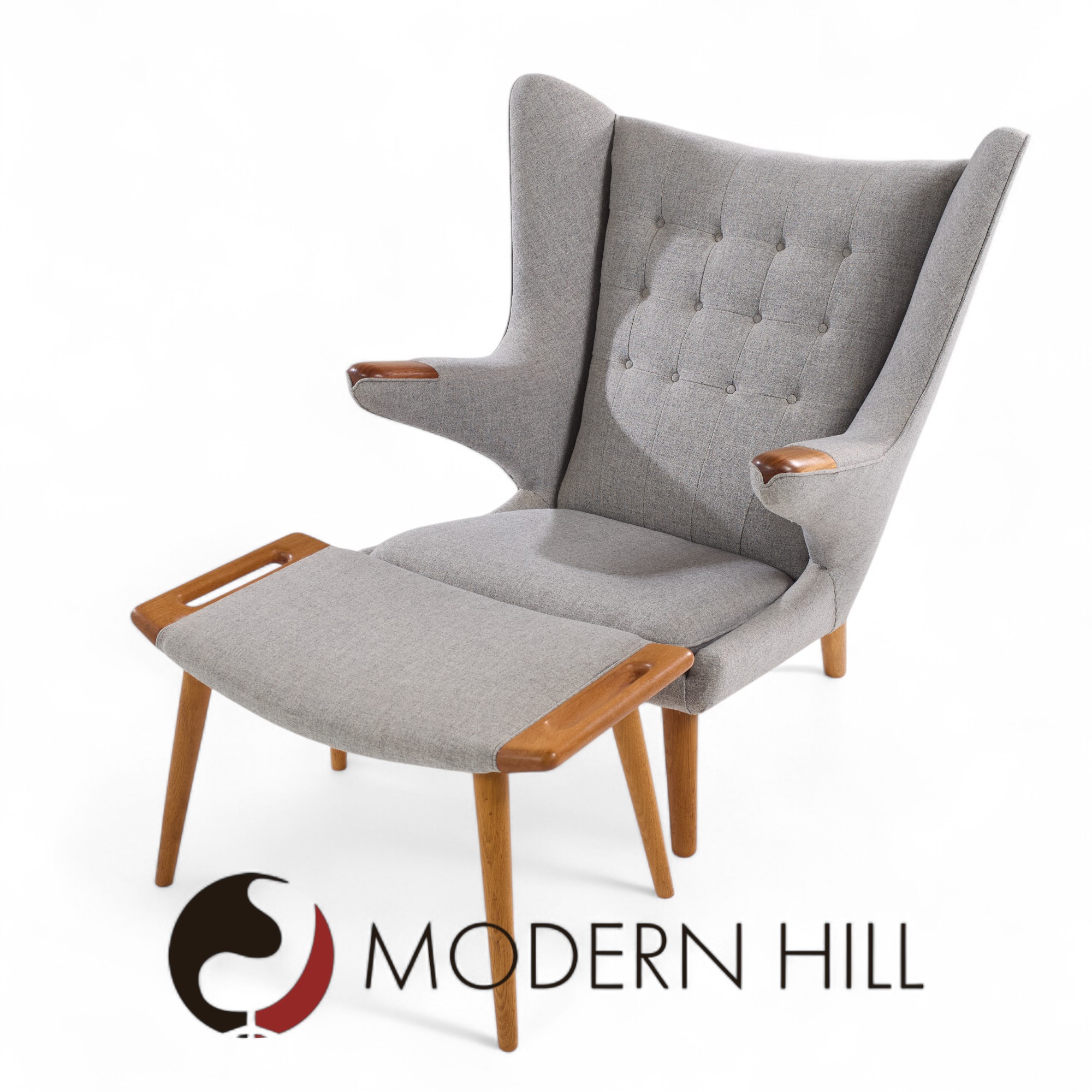 Hans Wegner for Ap Stolen Ap19 Mid Century Papa Bear Chair and Ottoman