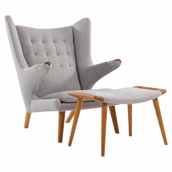 Hans Wegner for Ap Stolen Ap19 Mid Century Papa Bear Chair and Ottoman