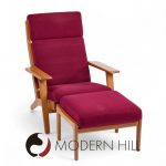 Hans Wegner for Getama Ge-290 Mid Century Danish Teak High Back Lounge Chairs - Pair with Ottoman