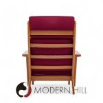 Hans Wegner for Getama Ge-290 Mid Century Danish Teak High Back Lounge Chairs - Pair with Ottoman